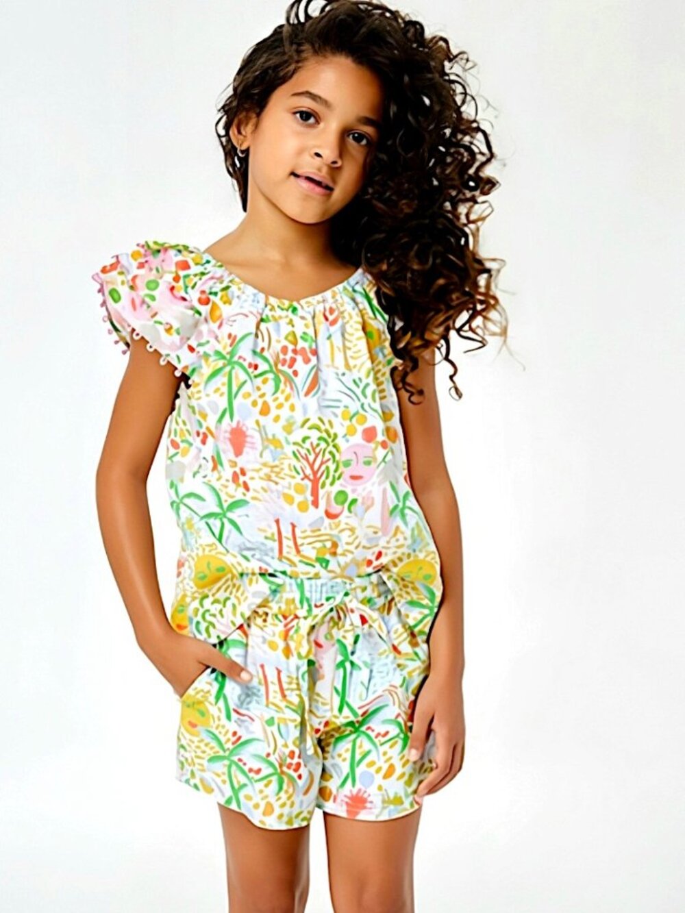 NWT Roller Rabbit Girls Matching Tropical Print Linen Top & Shorts Set Size 4T